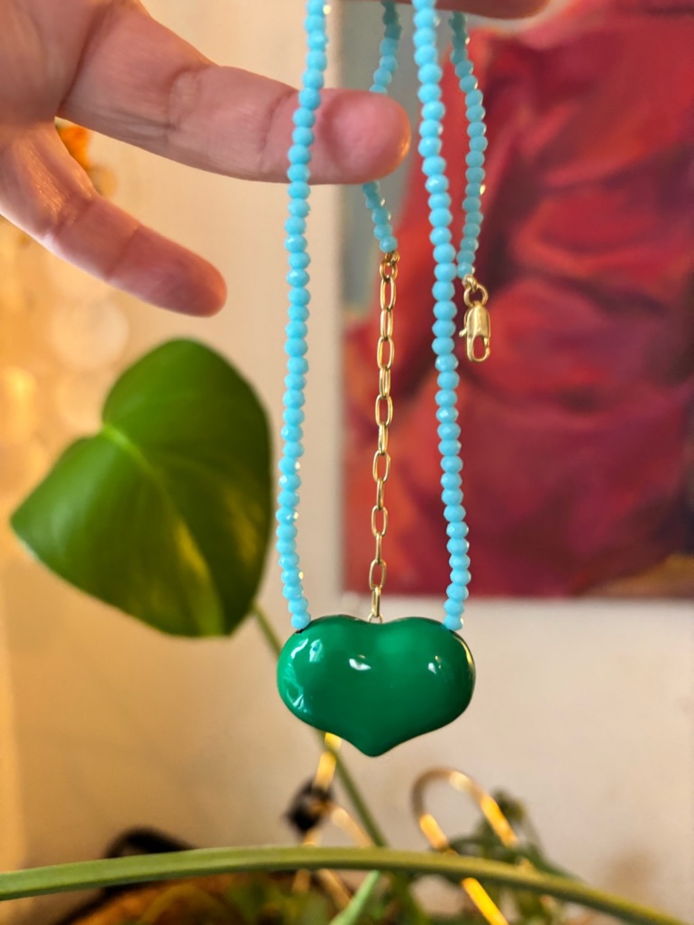 Clare V Beaded Heart Necklace - Turquoise and Green - Mint Condition - Picture 6 of 7